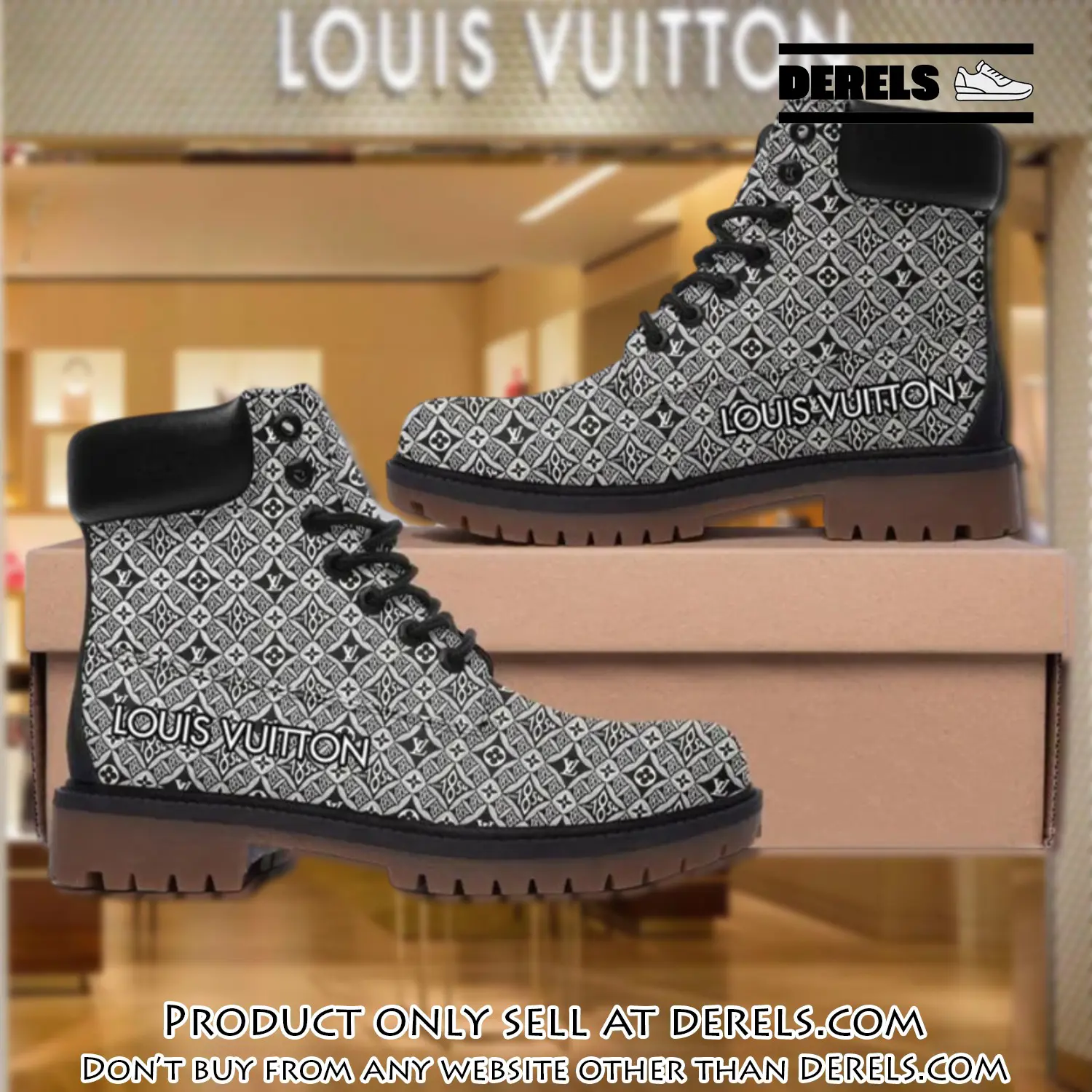 Louis vuitton pattern grey luxury brand boots premium gifts for men women dr1408499
